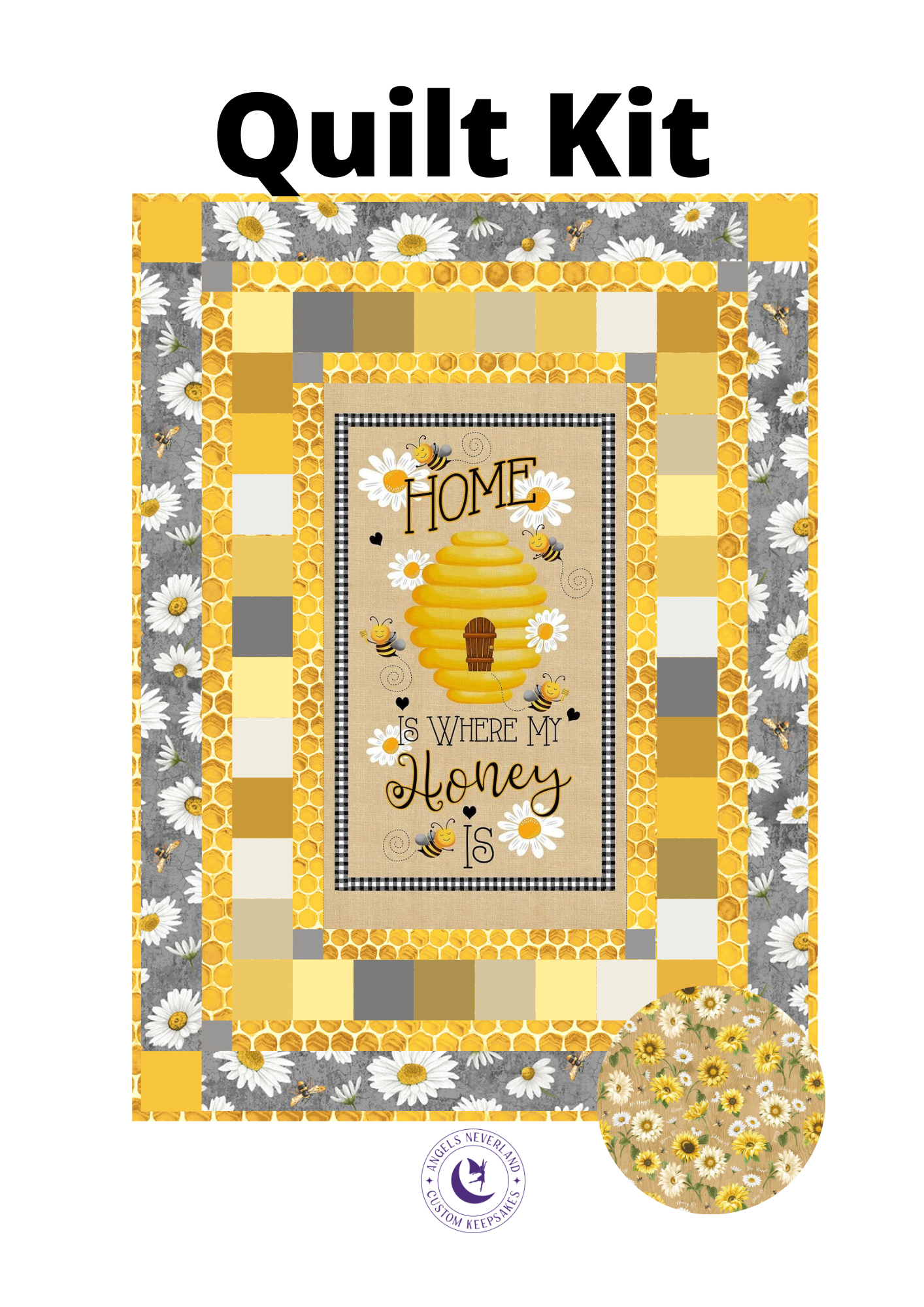 Timeless Treasures Quilt Kit Beginner Bee Hive Quilt Kit Timeless Treasures Honeybee Farm Fabric with Home Is Where My Honey Is DIY Panel Quilt with Picture This Pattern