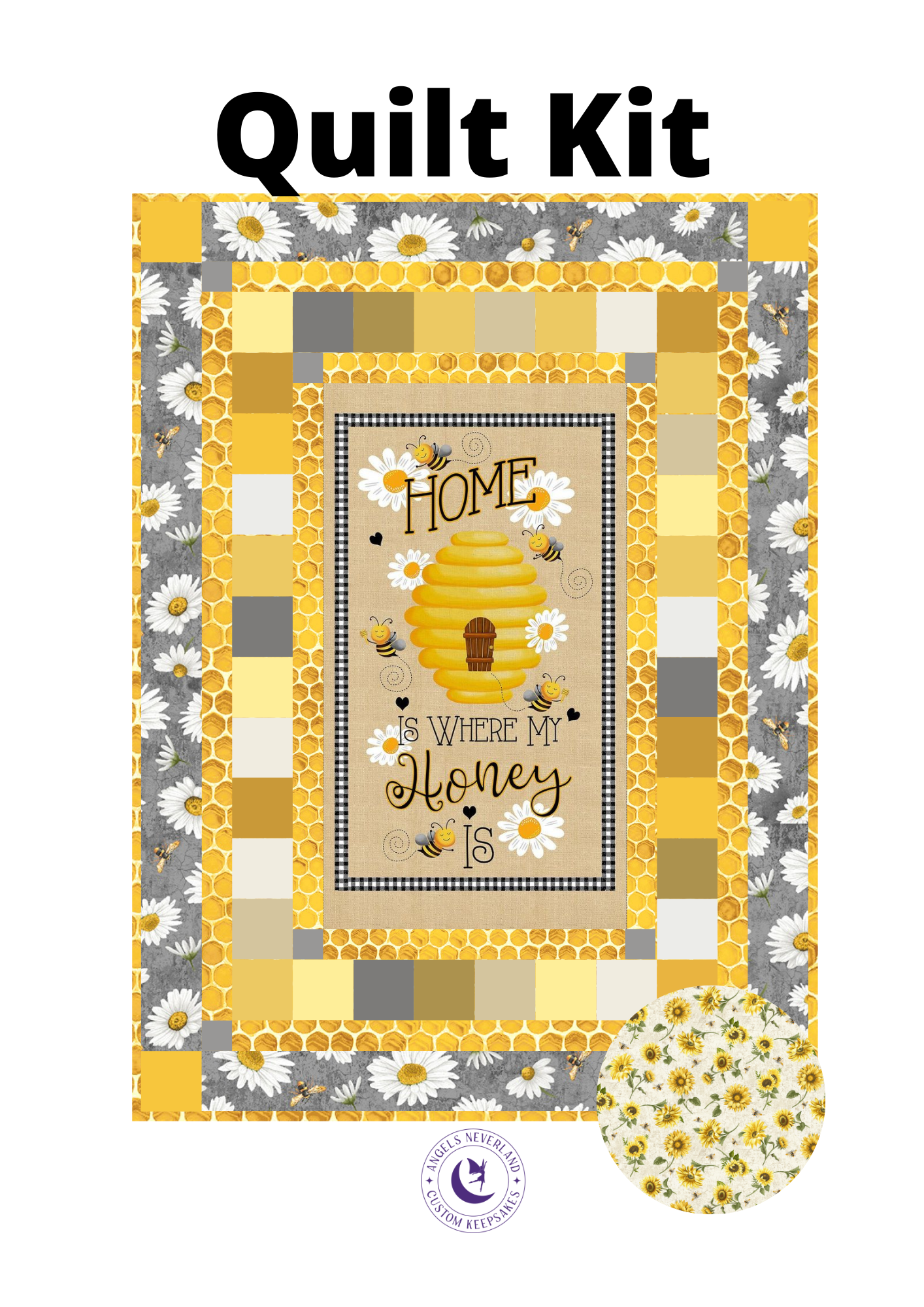 Timeless Treasures Quilt Kit Beginner Bee Hive Quilt Kit Timeless Treasures Honeybee Farm Fabric with Home Is Where My Honey Is DIY Panel Quilt with Picture This Pattern