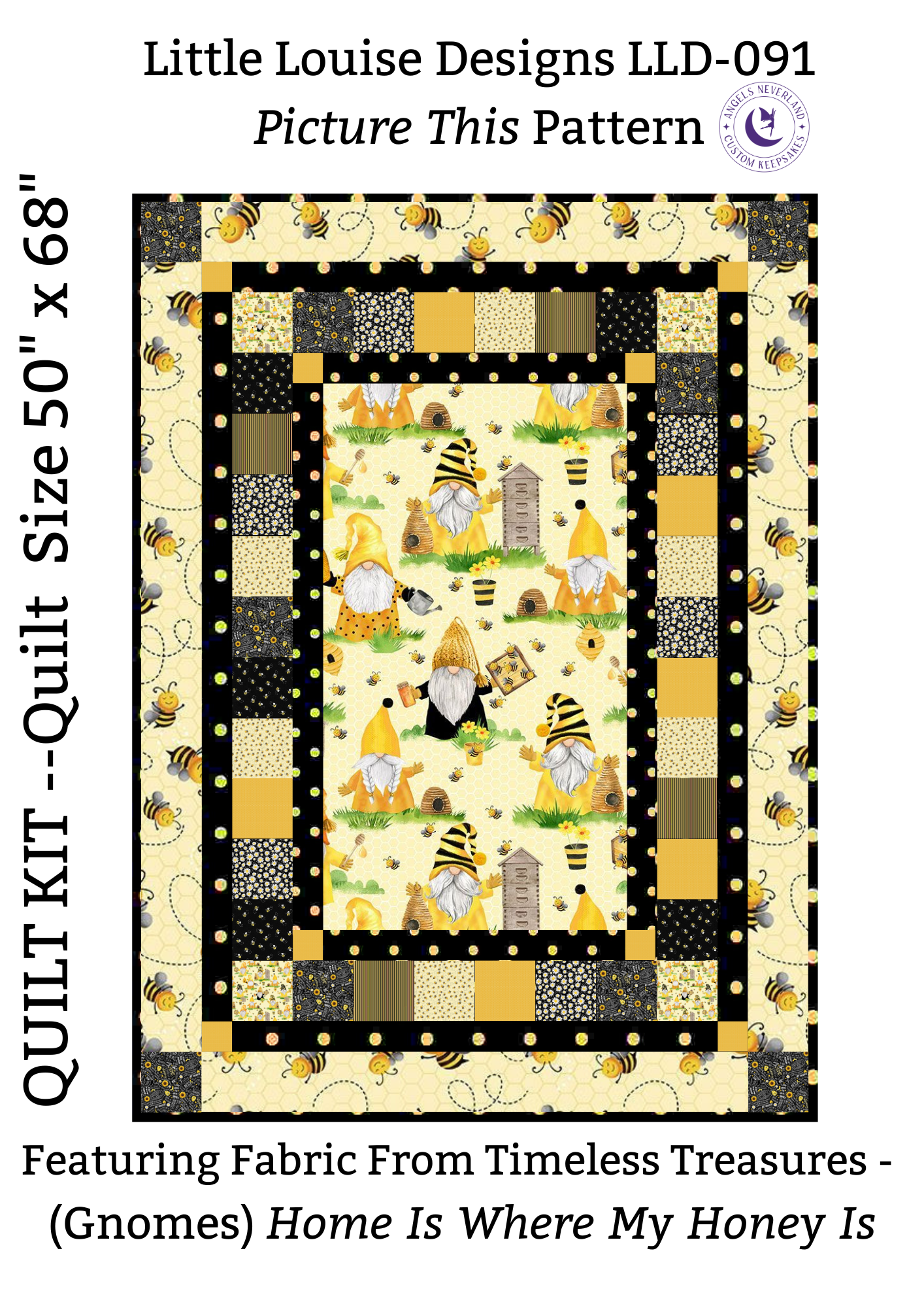 Timeless Treasures Quilt Kit Beginner Gnome Quilt Kit with Picture This Pattern Timeless Treasures Home Is Where My Honey Is