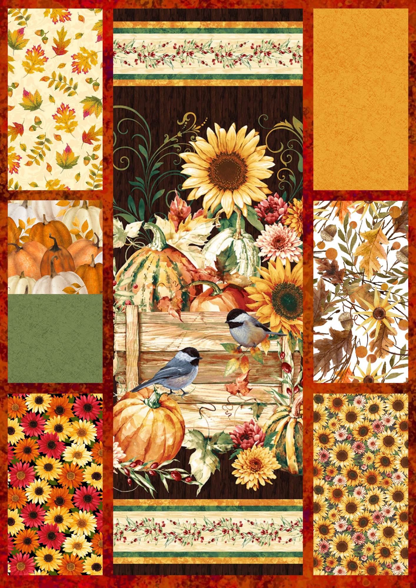 Timeless Treasures Quilt Kit Kit TOP/Binding ONLY Fall into Autumn Quilt Kit with complimenting fall fabrics using Picture This Pattern