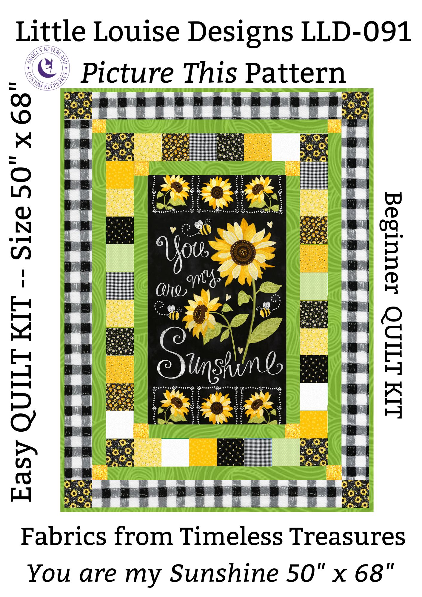 Timeless Treasures Quilt Kit UPGRADE from BUNDLE to QUILT KIT for You are my Sunshine Beginner Picture This Pattern & Additional Fabric needed to complete QUILT top & binding
