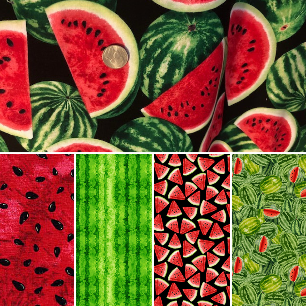 Villa Rosa Designs Quilt Patterns Watermelon on Black with Watermelons Backing Slice of Summer Watermelon Table Runner KIT approximate finished size 16" x 52"