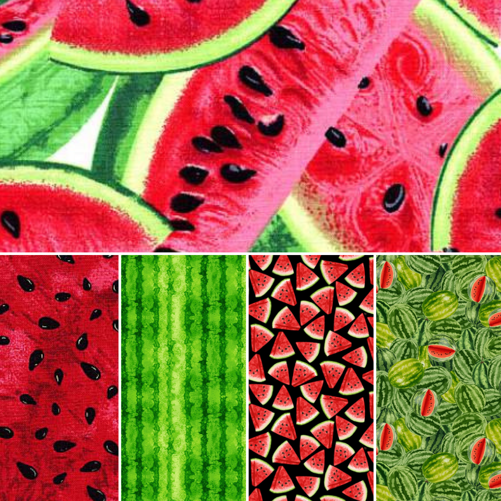 Villa Rosa Designs Quilt Patterns Watermelon on White with Watermelons Backing Slice of Summer Watermelon Table Runner KIT approximate finished size 16" x 52"