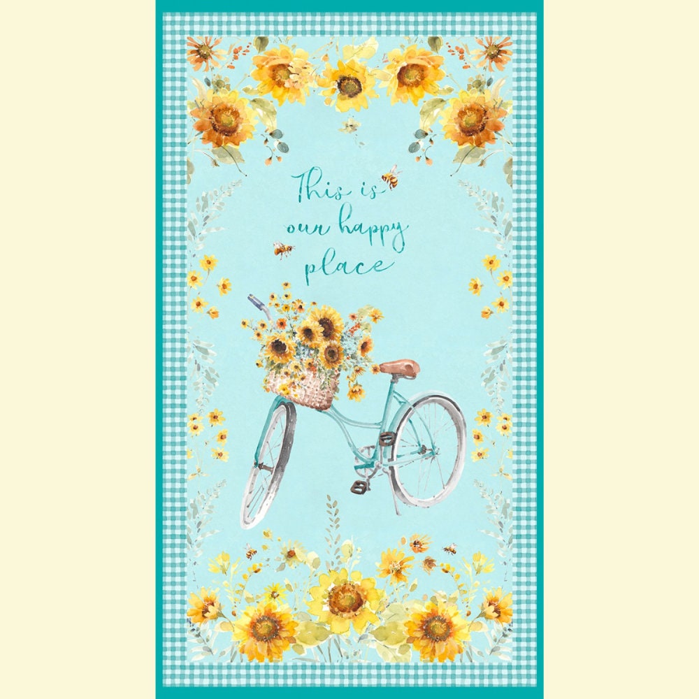 Wilmington Prints Bicycles on light teal or Packed Sunflowers Fabric by the Yard from Wilmington Prints Sunflower Sweet by Lisa Audit