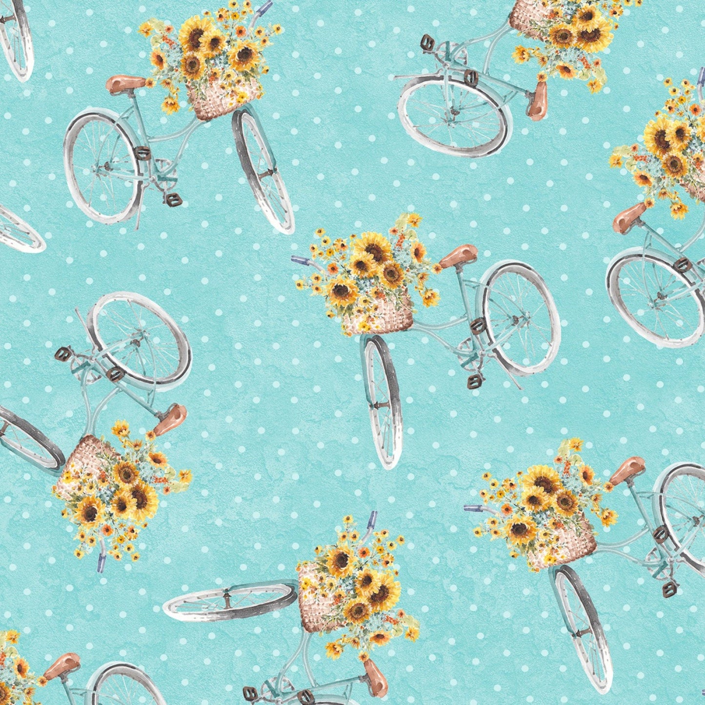 Wilmington Prints Blue / FQ (18"x21") Bicycles on light teal or Packed Sunflowers Fabric by the Yard from Wilmington Prints Sunflower Sweet by Lisa Audit