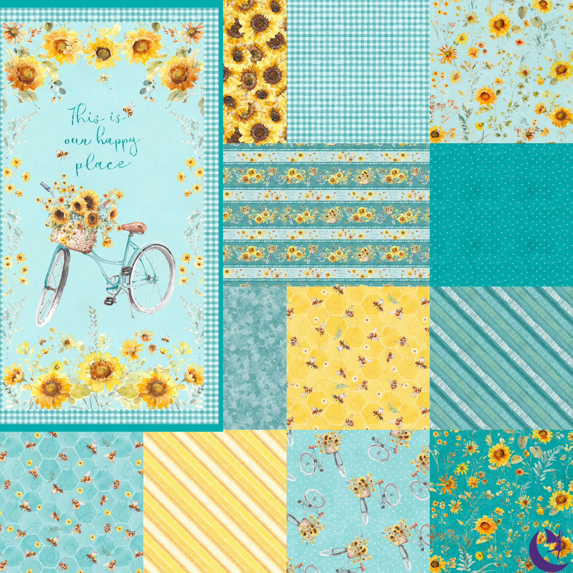 Wilmington Prints Fabric Bundle Sunflower Sweet FQ Bundled Fabric Collection by Lisa Audit Panel plus 12 coordinating prints