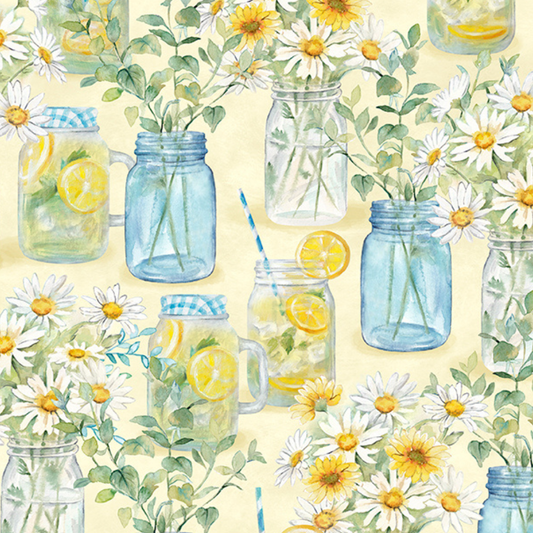 Wilmington Prints Fabric Zest for Life Yellow Mason Jars Cotton Fabric by the Yard