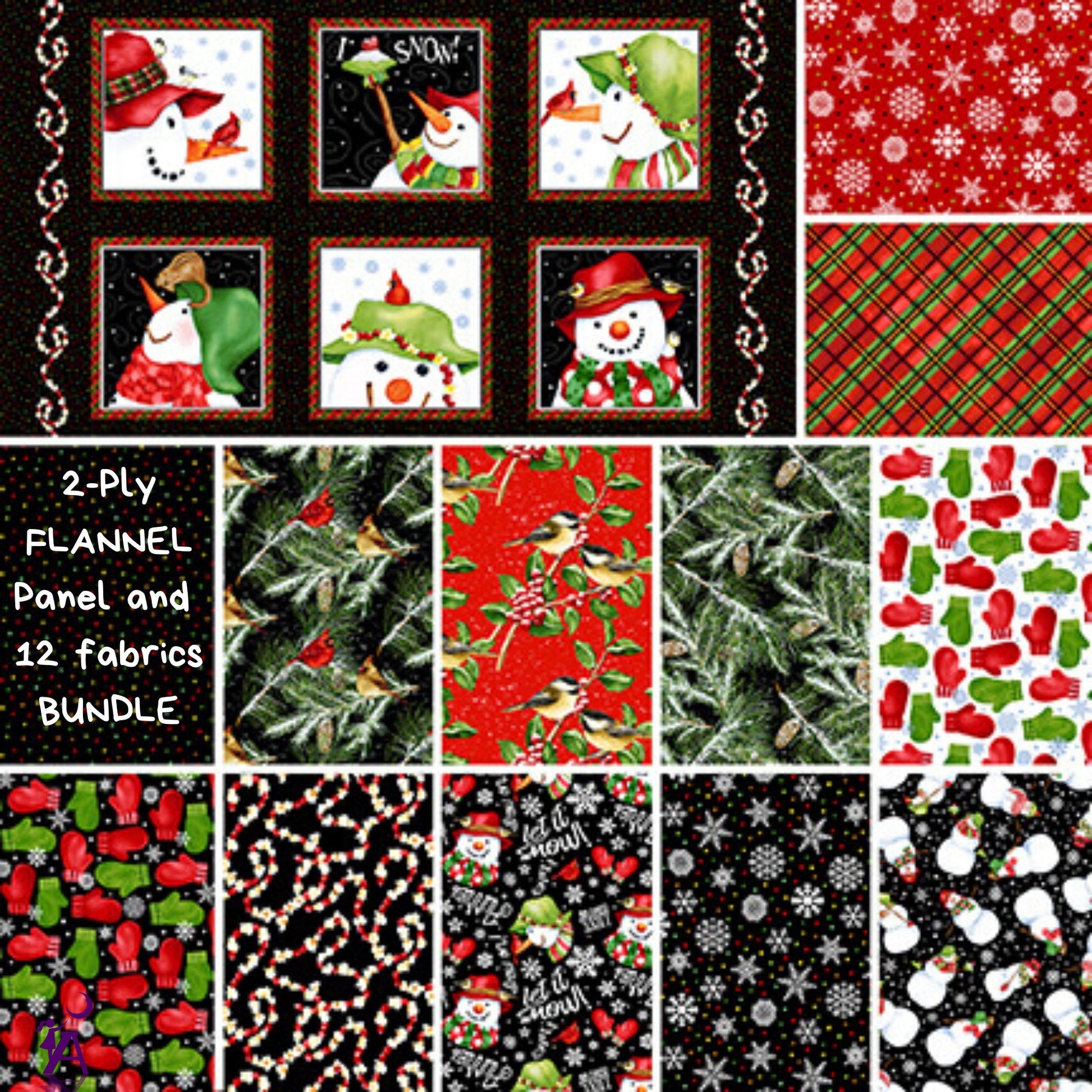 Wilmington Prints FLANNEL Fabric, Snow Bird Collection by Henry Glass Pine Trees with pine cones fabric, Christmas Fabric,  winter fabric