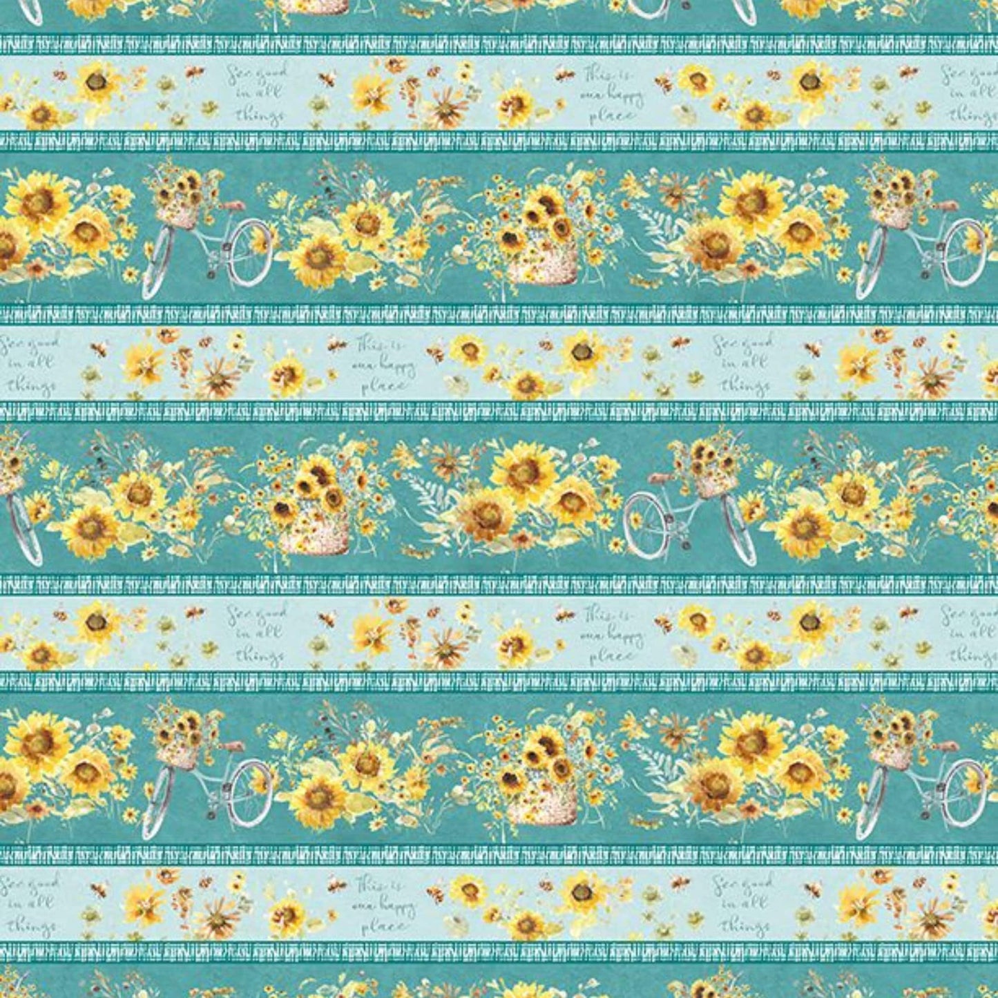Wilmington Prints Repeating Stripe / FQ (18"x21") Light Teal Gingham, Leaf Texture Teal or Repeating Stripe Fabric by the Yard from Wilmington Prints Sunflower Sweet by Lisa Audit