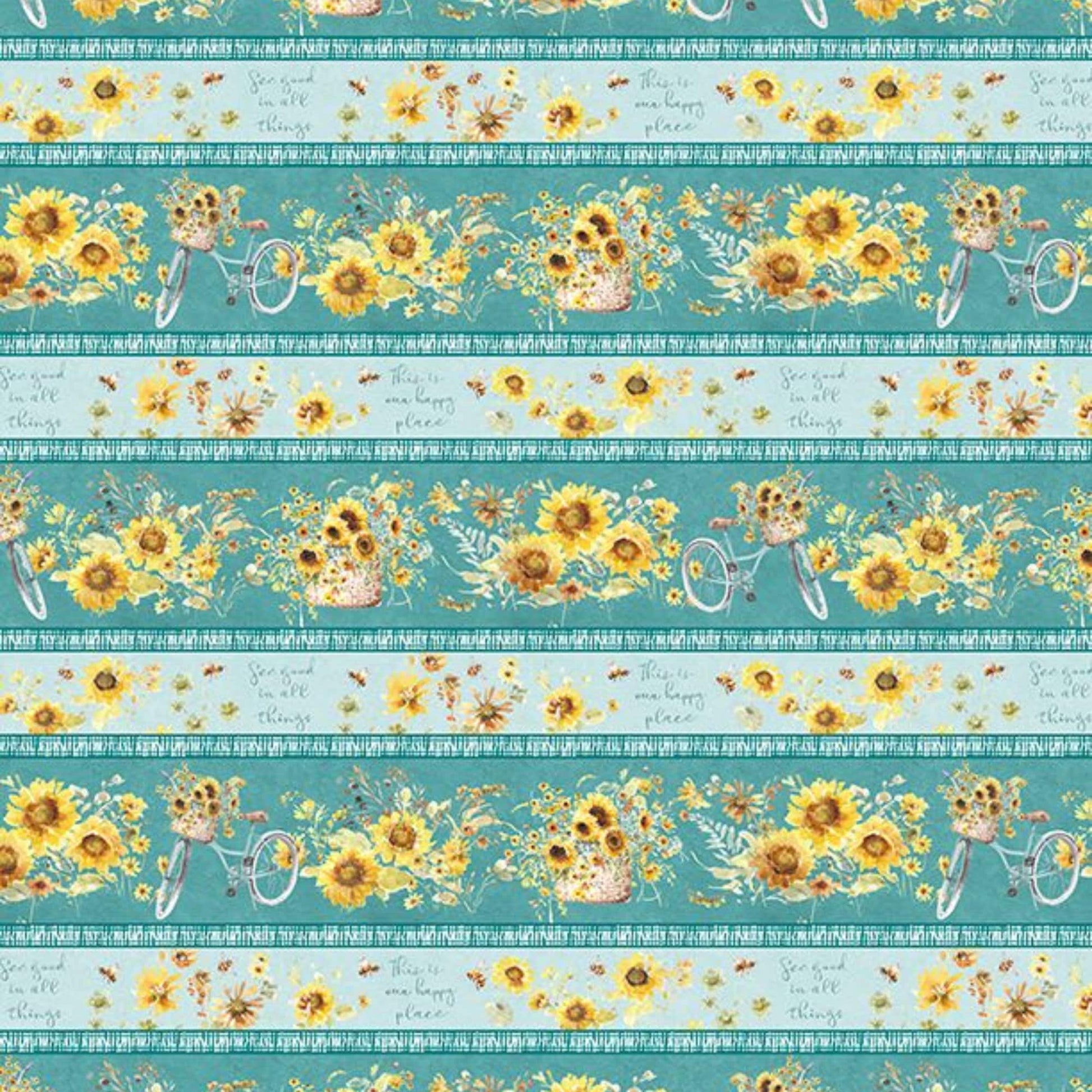 Wilmington Prints Repeating Stripe / FQ (18"x21") Light Teal Gingham, Leaf Texture Teal or Repeating Stripe Fabric by the Yard from Wilmington Prints Sunflower Sweet by Lisa Audit