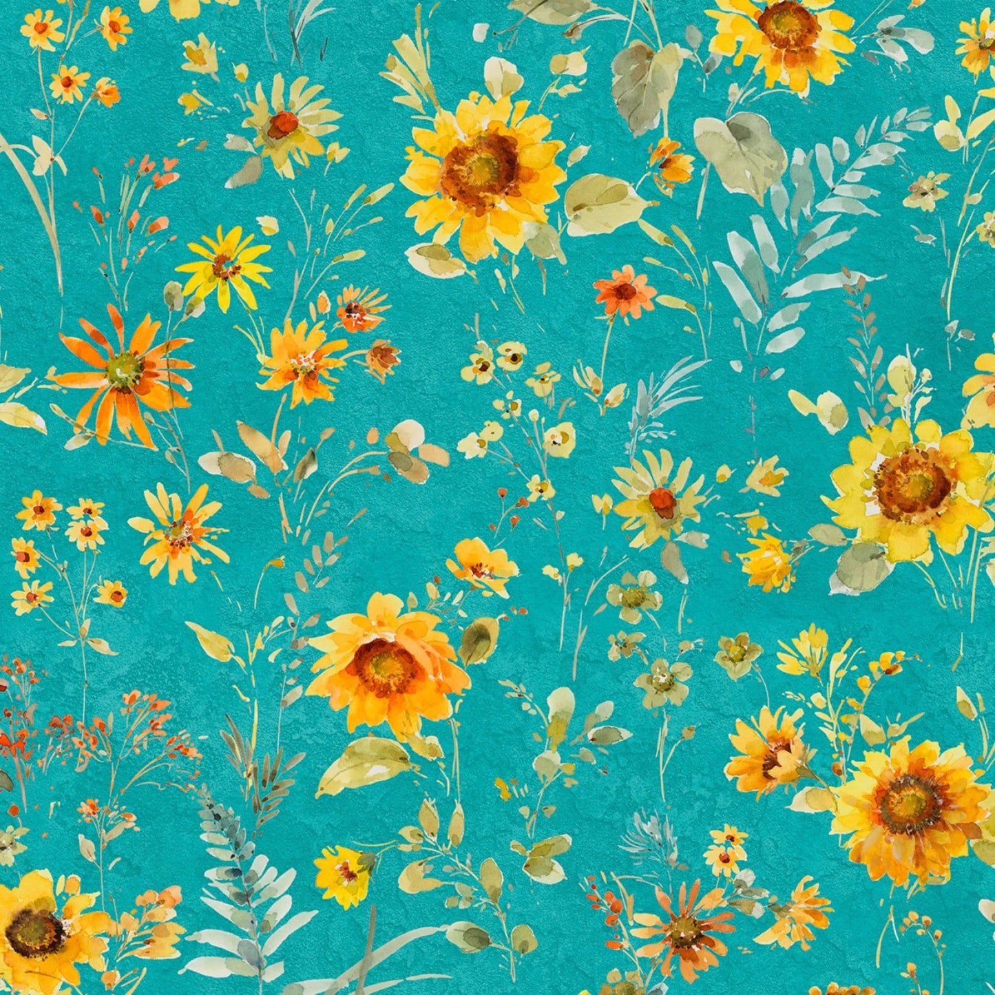 Wilmington Prints Teal (dark) / FQ (18"x21") Floral Sunflowers on teal or light teal, Fabric by the Yard from Wilmington Prints Sunflower Sweet by Lisa Audit