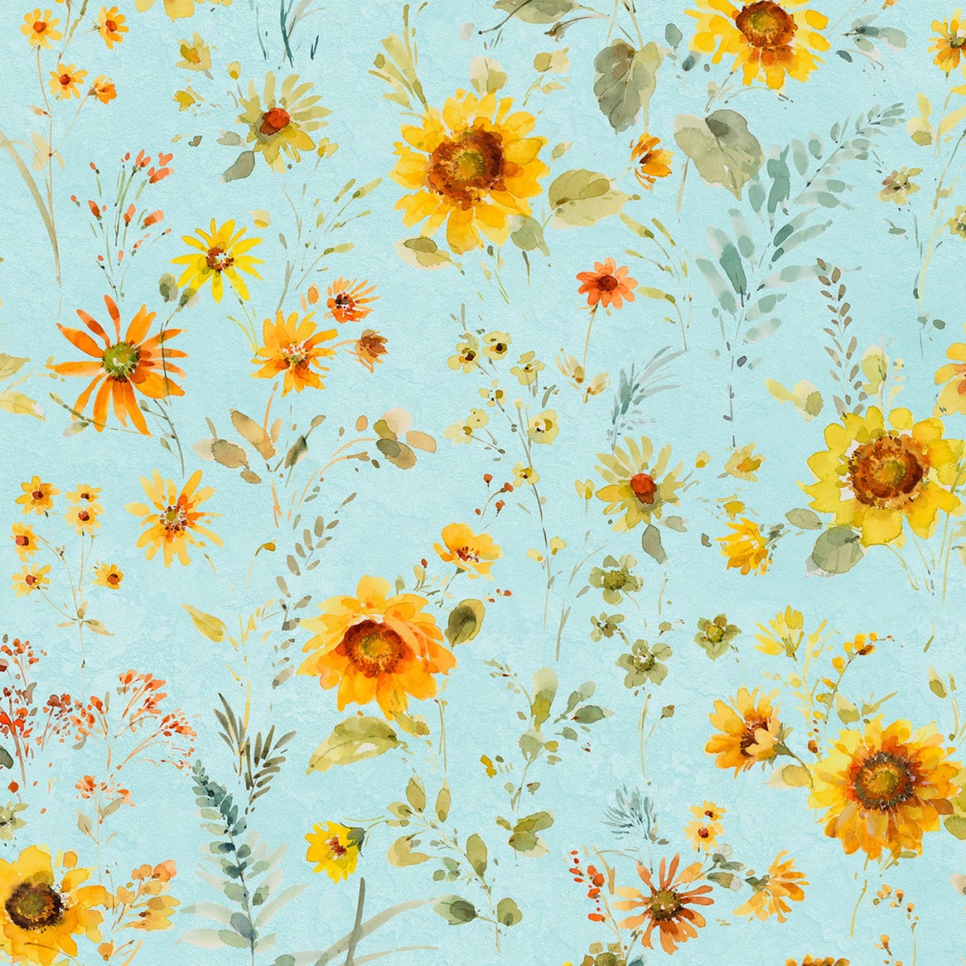 Wilmington Prints Teal (light) / FQ (18"x21") Floral Sunflowers on teal or light teal, Fabric by the Yard from Wilmington Prints Sunflower Sweet by Lisa Audit