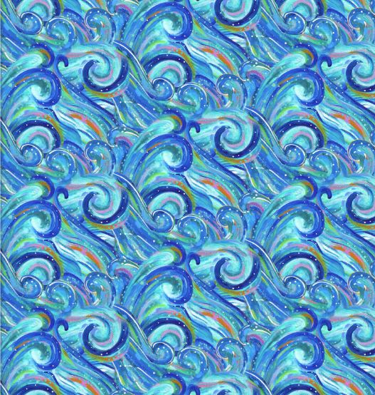 3 Wishes Fabric FQ Blue Waves Fabric from Seas The Day by 3 Wishes Cotton Quilting Fabric