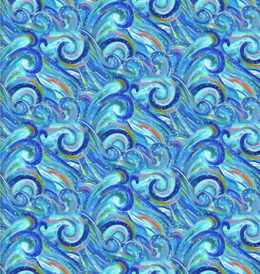3 Wishes Fabric FQ Blue Waves Fabric from Seas The Day by 3 Wishes Cotton Quilting Fabric