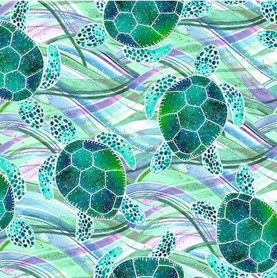3 Wishes Fabric FQ Sea Turtle Green Fabric from Seas The Day by 3 Wishes Fabric