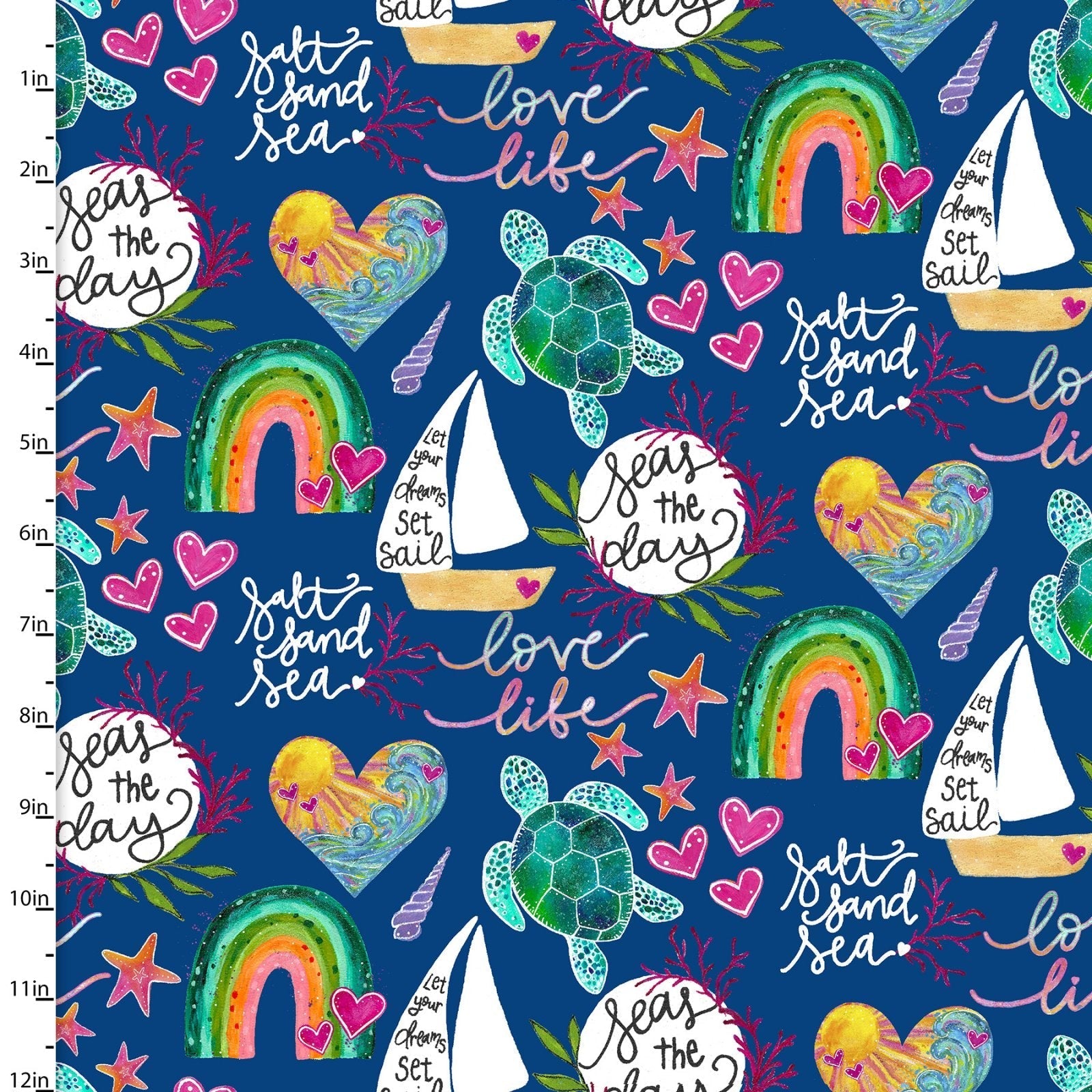 3 Wishes Fabric Seas the Day Words in Navy Fabric by 3 Wishes Cotton Quilting Fabric
