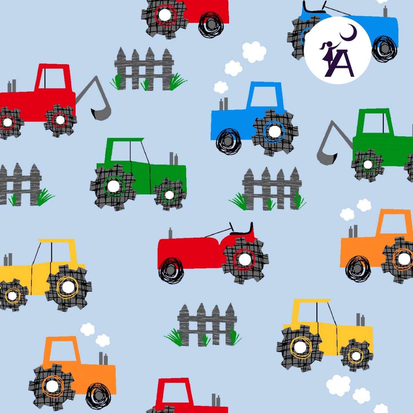 AE Nathan Fabric 1/4 yard (9"x44") / Blue Tractor Flannel Fabric on blue or gray by AE Nathan Comfy Flannel