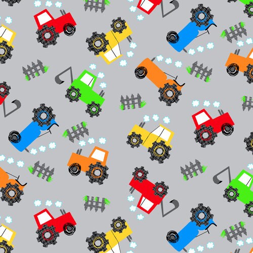 AE Nathan Fabric 1/4 yard (9"x44") / Gray Tractor Flannel Fabric on blue or gray by AE Nathan Comfy Flannel