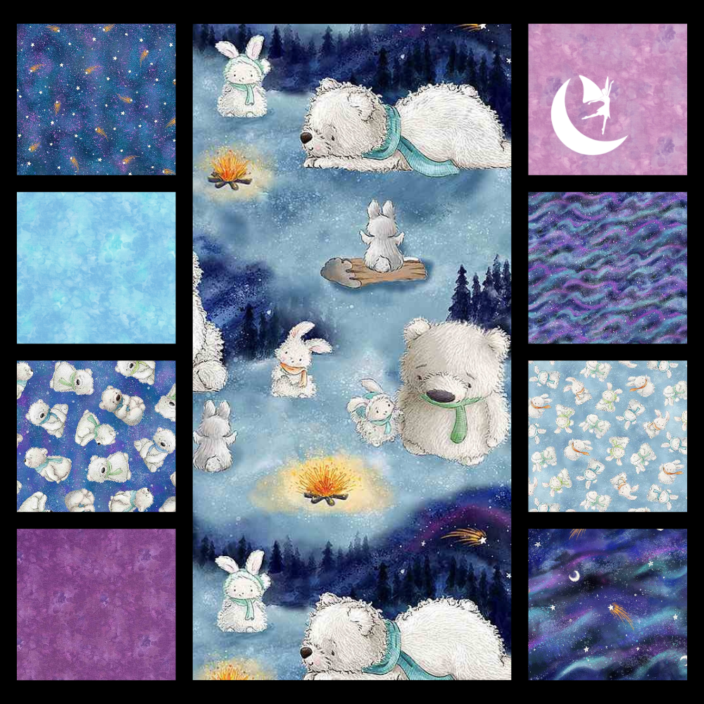 Angels Neverland fabric bundle Arctic Nights Boreal Buddies Aurora Borealis Fabric from Bunnies By the Bay FQ Bundled Fabric
