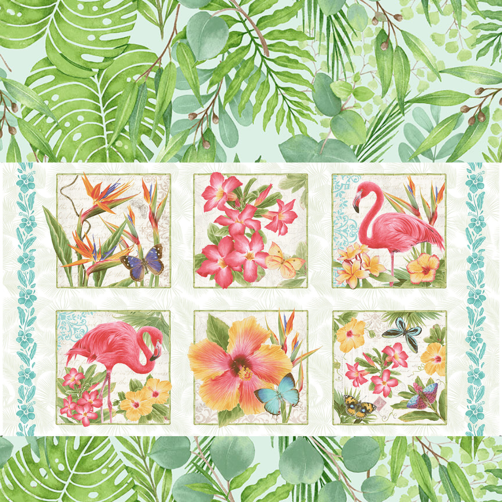 Angels Neverland Fabric Pink Paradise Flamingo Fabric Henry Glass FQ Bundle with 10"x10" Block (6) Panel
