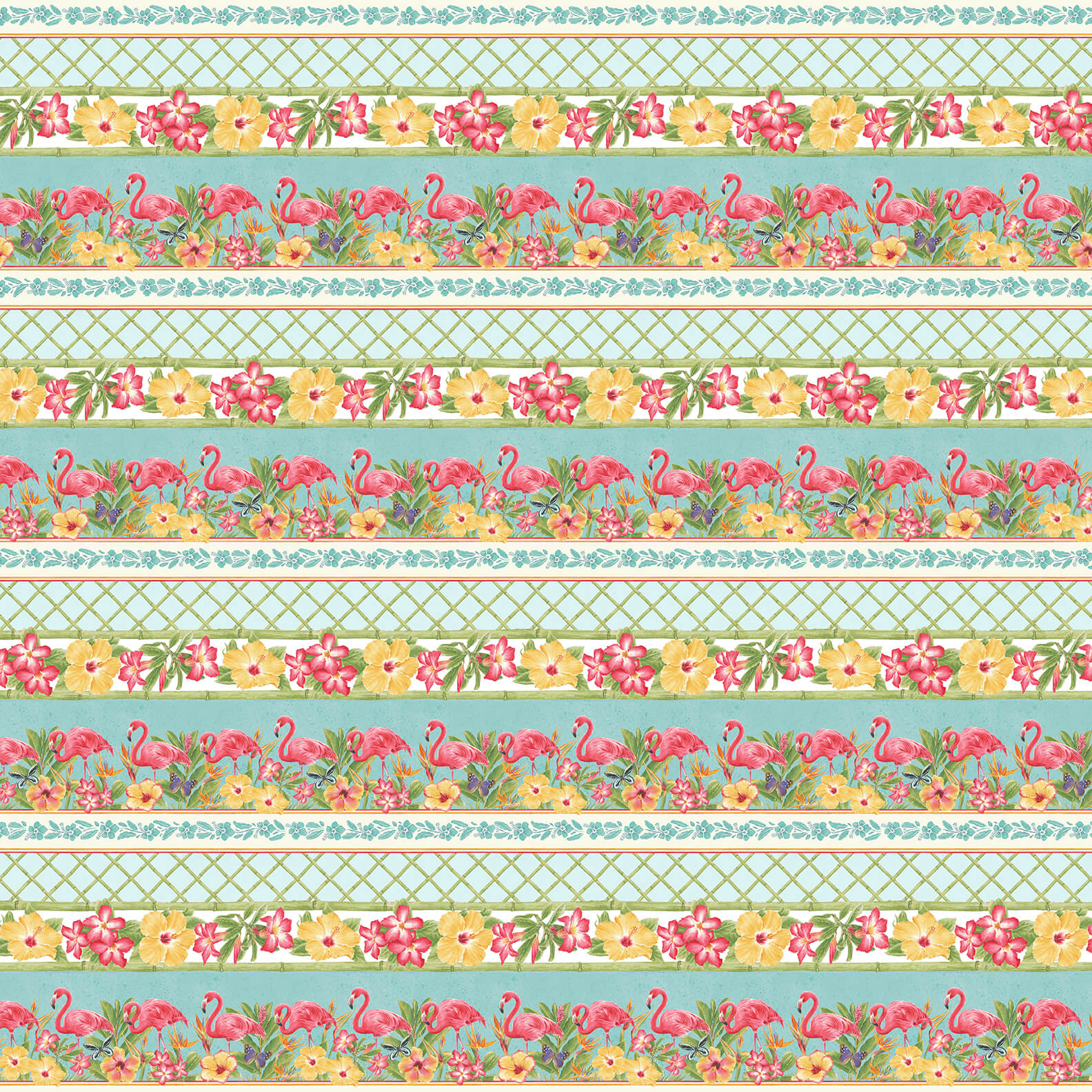 Angels Neverland Fabric Pink Paradise Flamingo Fabric Henry Glass FQ Bundle with 10"x10" Block (6) Panel