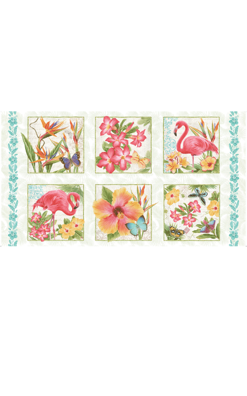 Angels Neverland Fabric Pink Paradise Flamingo Fabric Henry Glass FQ Bundle with 10"x10" Block (6) Panel