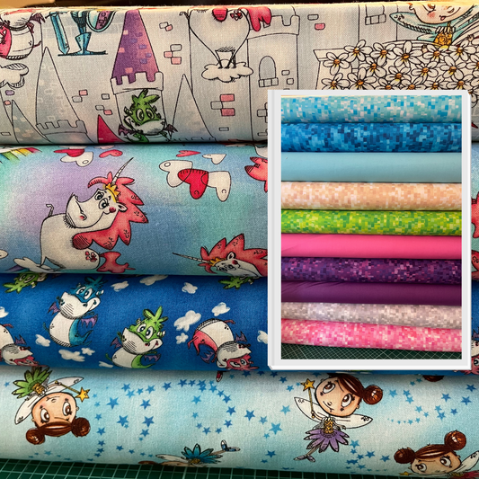 Angels Neverland Fabric Studio E Believe in Magic Castles & Dragons 14 piece Fat Quarter multi-colored Bundle