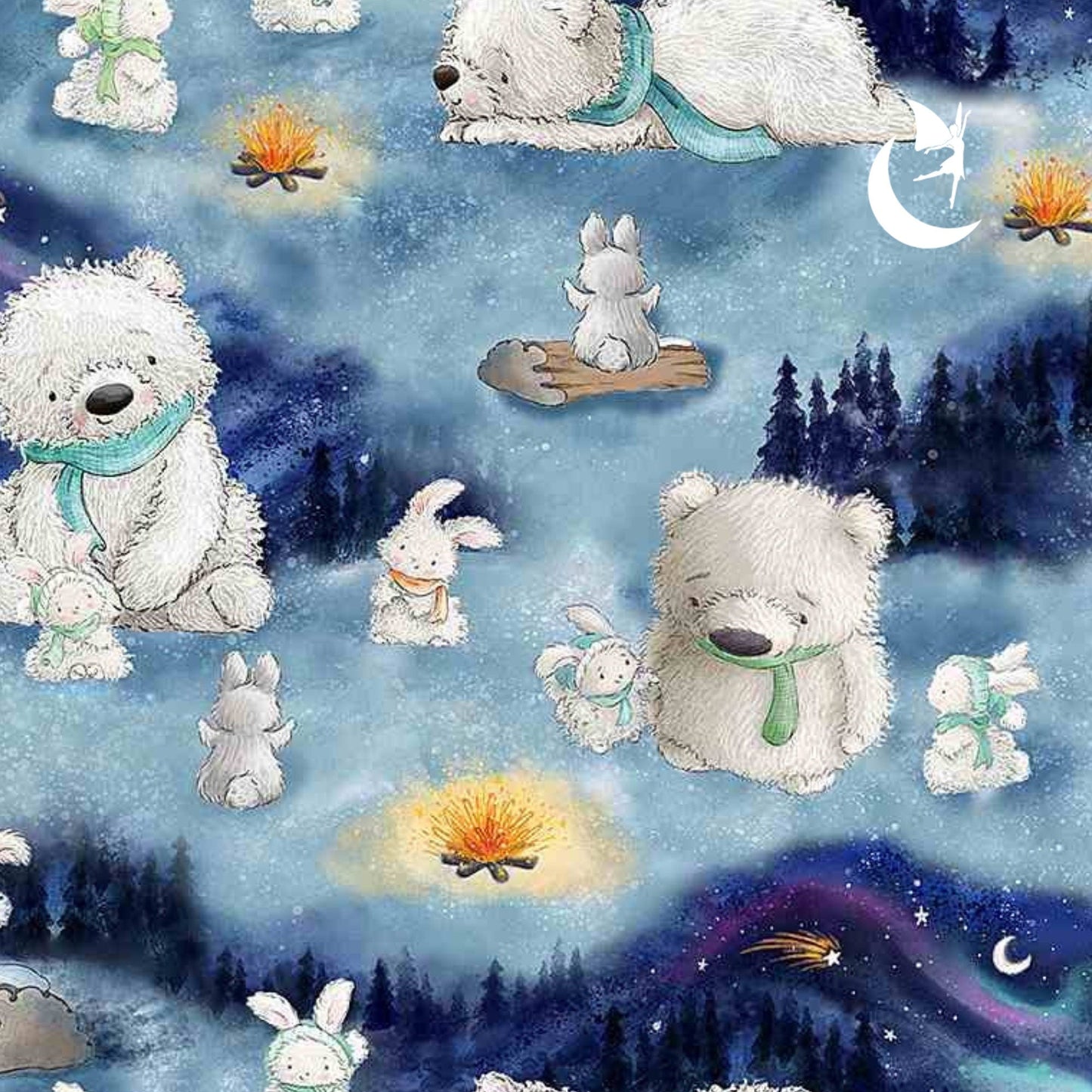 Angels Neverland Quilt Kit Arctic Nights Aurora Borealis Fabric with Bunnies