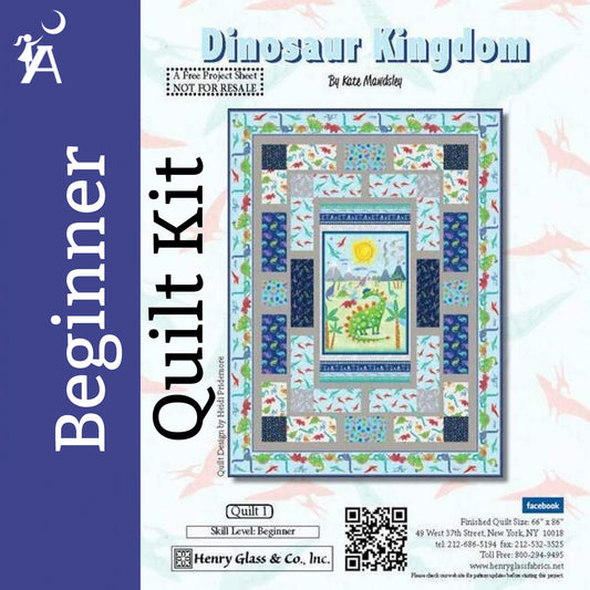 Angels Neverland Quilt Kit Dinosaur Kingdom Beginner QUILT KIT with backing option, Henry Glass Cotton Dinosaur Fabric designer Kate Mawdsley, Dinosaur Quilt Kit 66x68