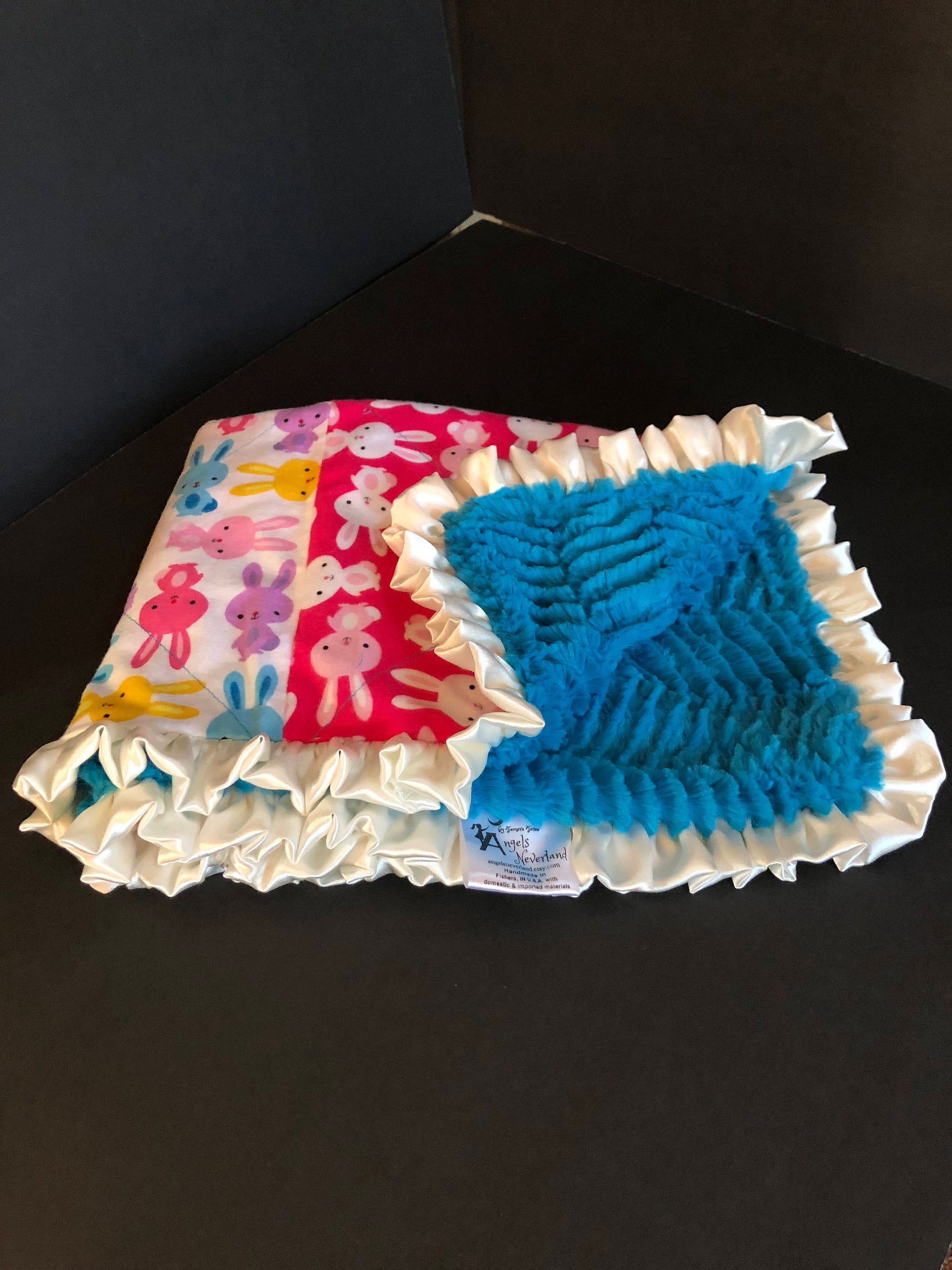 angelsneverland-1538 MINKY luxe blanket, Aqua Luxe Cuddle Ziggy, Shannon Fabrics, Urban Zoologie Bunny Rabbits, Baby Blanket, Baby Shower Gift, Easter Blanket