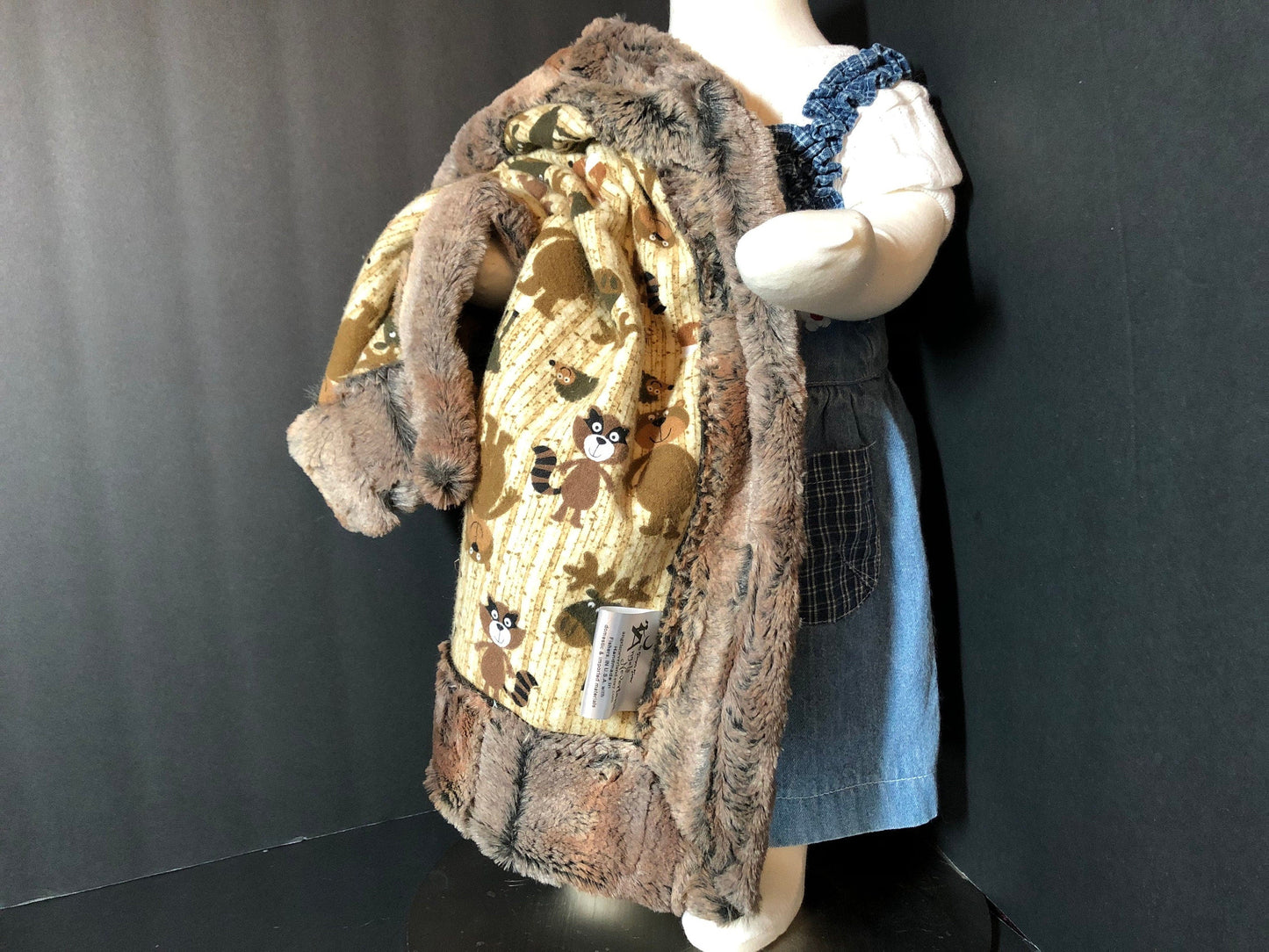 angelsneverland-1538 One of a Kind Luxe Cuddle Minky & Flannel Woodland Animals Lovey Blanket 20" x 22.5"