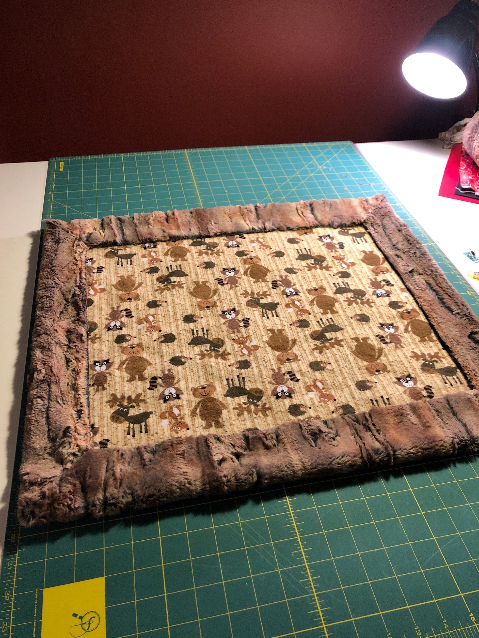 angelsneverland-1538 One of a Kind Luxe Cuddle Minky & Flannel Woodland Animals Lovey Blanket 20" x 22.5"