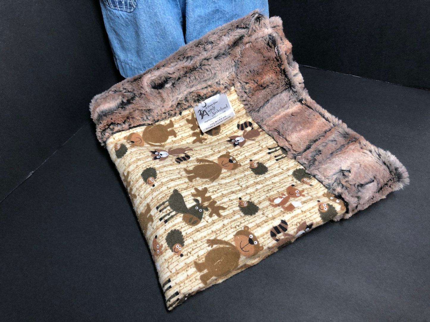 angelsneverland-1538 One of a Kind Luxe Cuddle Minky & Flannel Woodland Animals Lovey Blanket 20" x 22.5"