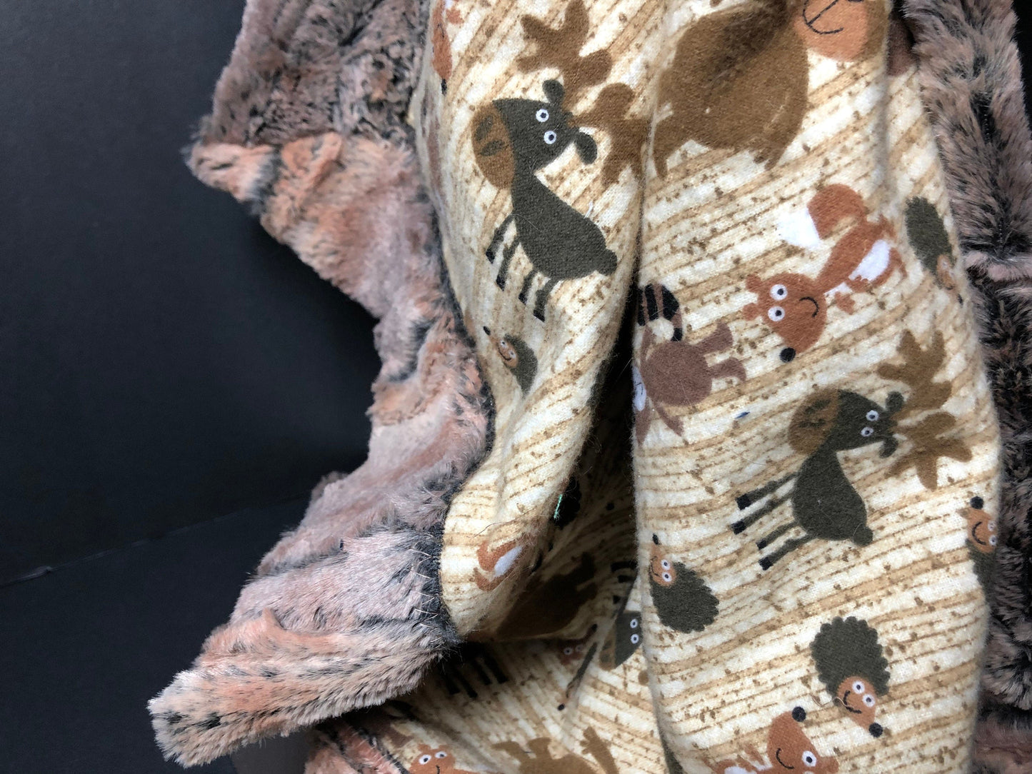 angelsneverland-1538 One of a Kind Luxe Cuddle Minky & Flannel Woodland Animals Lovey Blanket 20" x 22.5"
