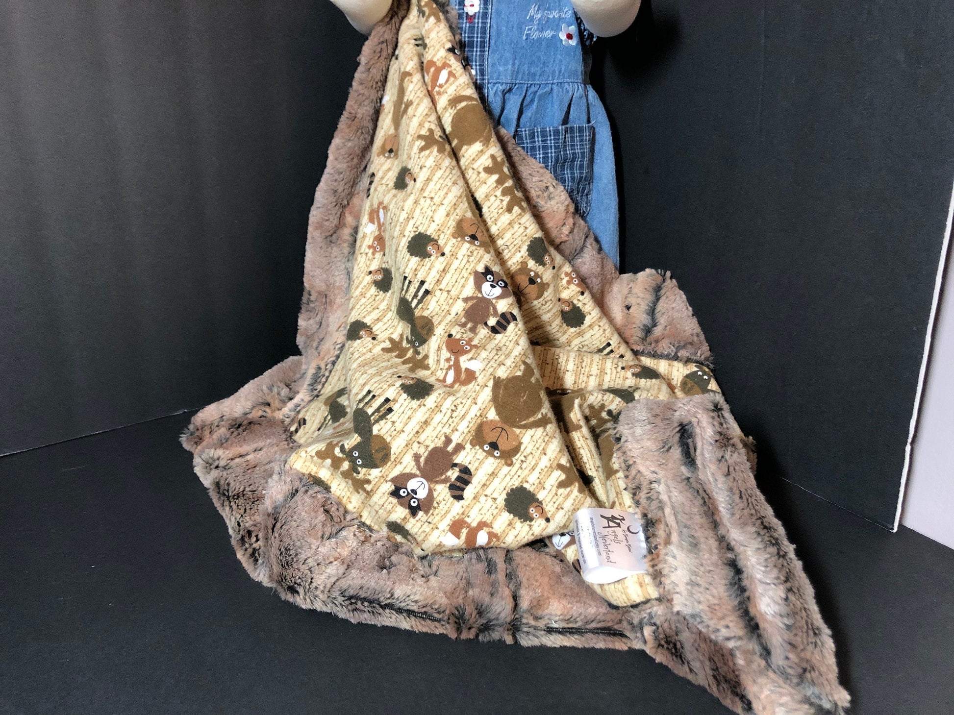 angelsneverland-1538 One of a Kind Luxe Cuddle Minky & Flannel Woodland Animals Lovey Blanket 20" x 22.5"