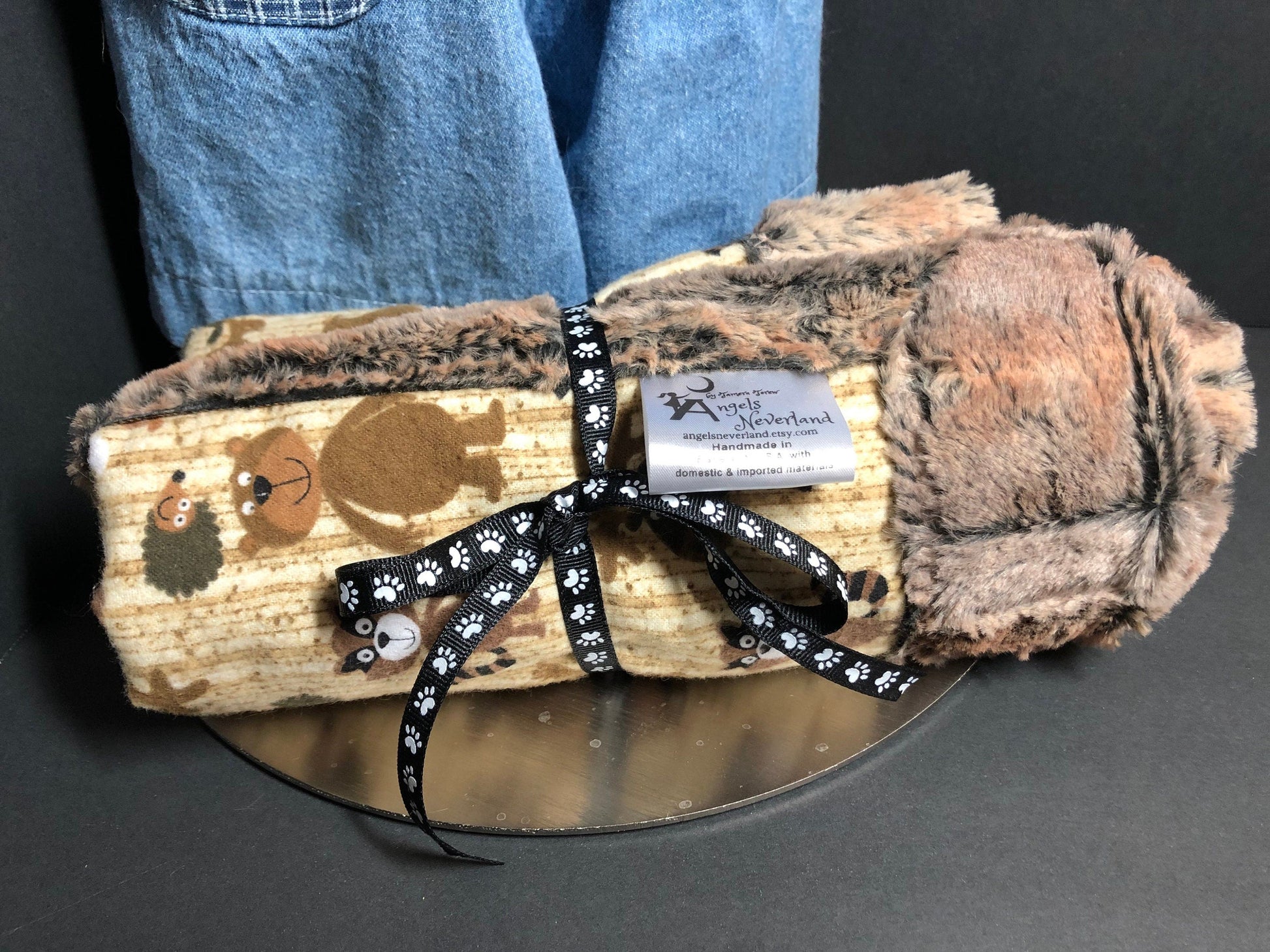 angelsneverland-1538 One of a Kind Luxe Cuddle Minky & Flannel Woodland Animals Lovey Blanket 20" x 22.5"