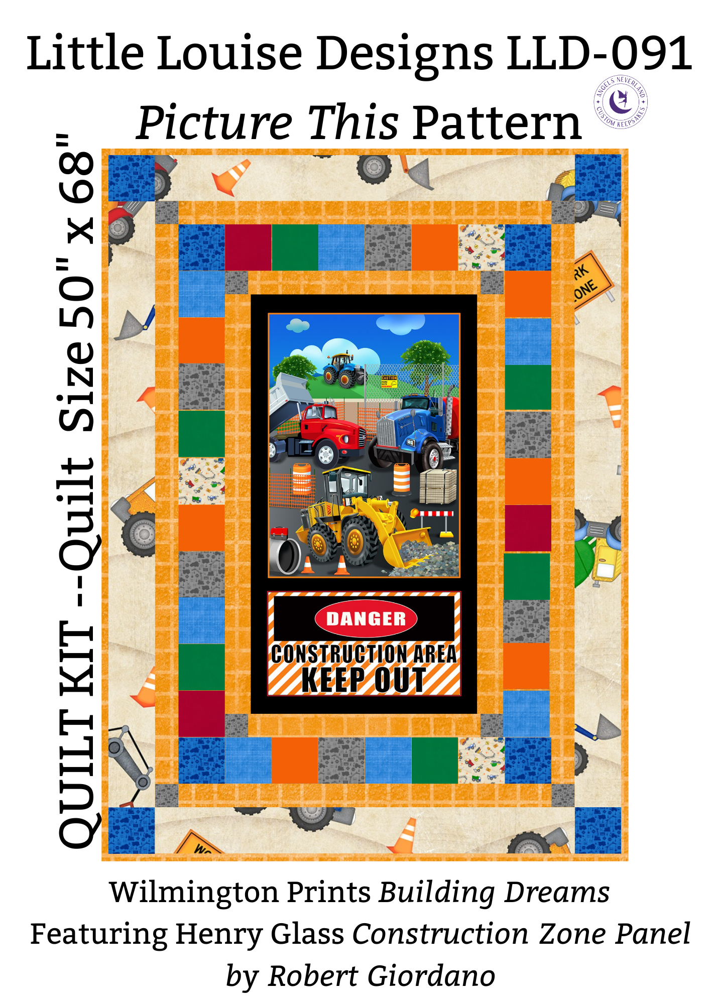 angelsneverland Quilt Kit Building Dreams by Wilmington Prints & Construction Zone Panel Easy DIY Beginner QUILT KIT Construction Equipment Picture This Pattern