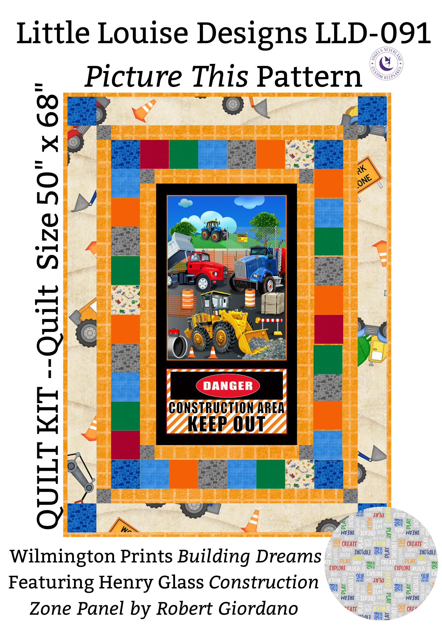 angelsneverland Quilt Kit KIT w/Cotton 4 yd WORDS Building Dreams by Wilmington Prints & Construction Zone Panel Easy DIY Beginner QUILT KIT Construction Equipment Picture This Pattern