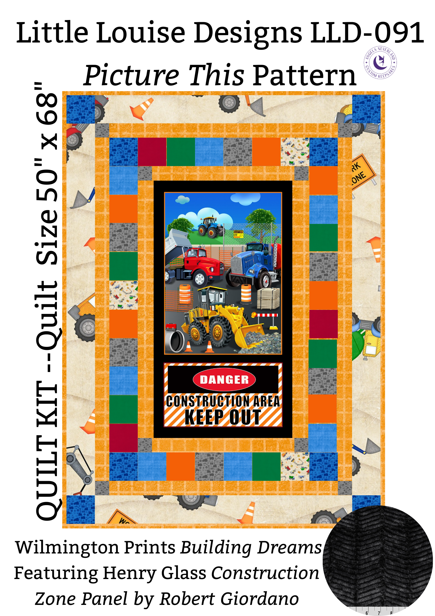 angelsneverland Quilt Kit KIT w/MKY 2yd Ziggy Cuddle Building Dreams by Wilmington Prints & Construction Zone Panel Easy DIY Beginner QUILT KIT Construction Equipment Picture This Pattern