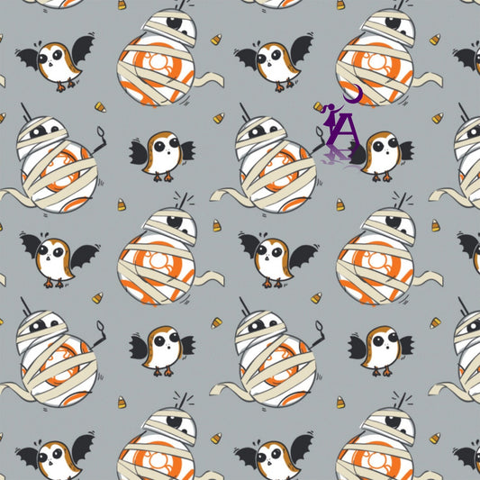 Camelot Fabric Fat Quarter Halloween BB8 mummy with Porgs Star Wars Cotton Fabric