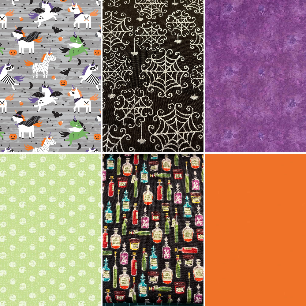 Camelot Fabric Halloween Cotton Fabric Bundle with Camelot Unicorn Fabric and Sparkle Spider Webs
