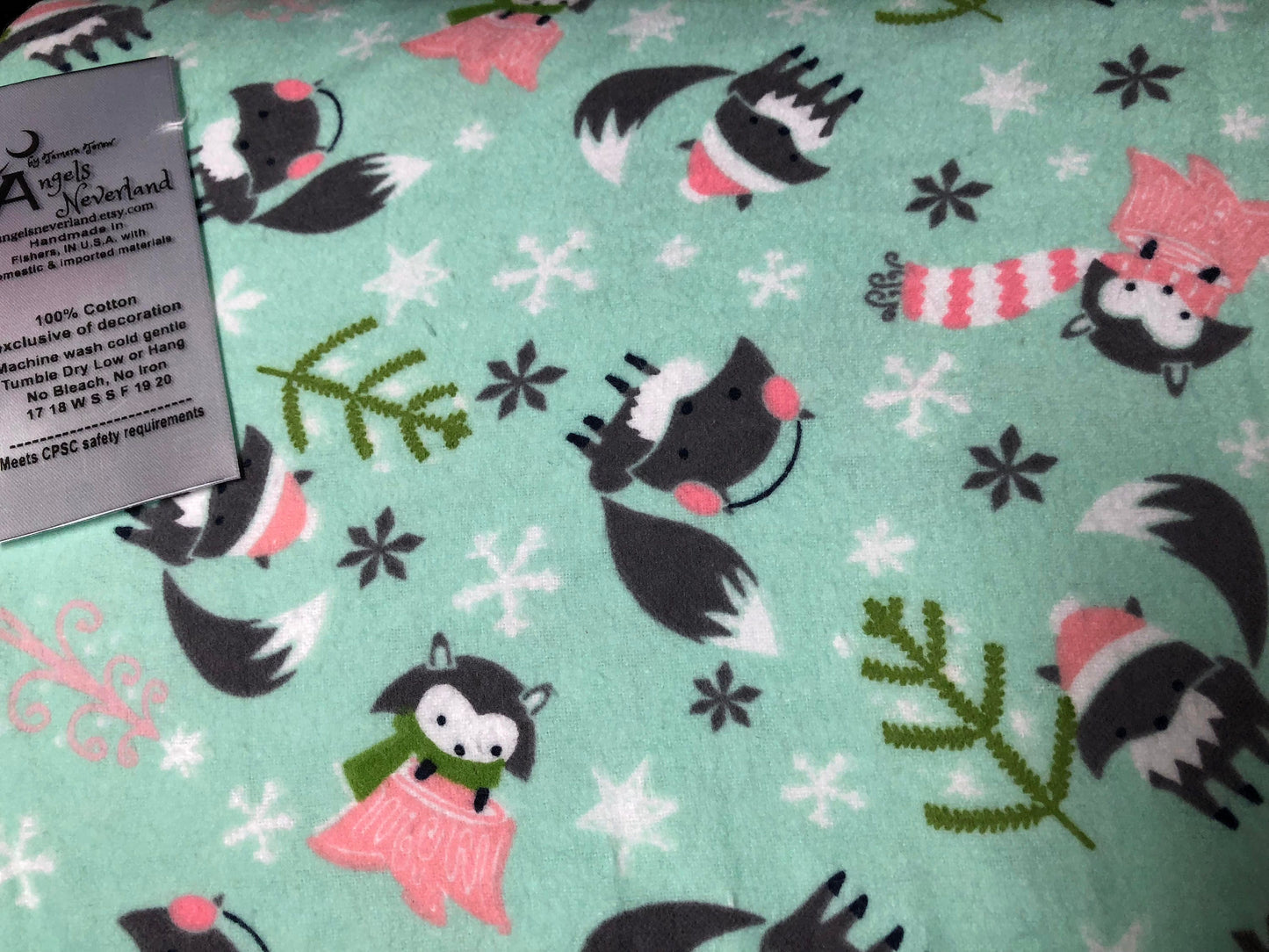 Camelot Fabric Winter Wonderland Flannel Gray Foxes on Aqua Flannel Fabric