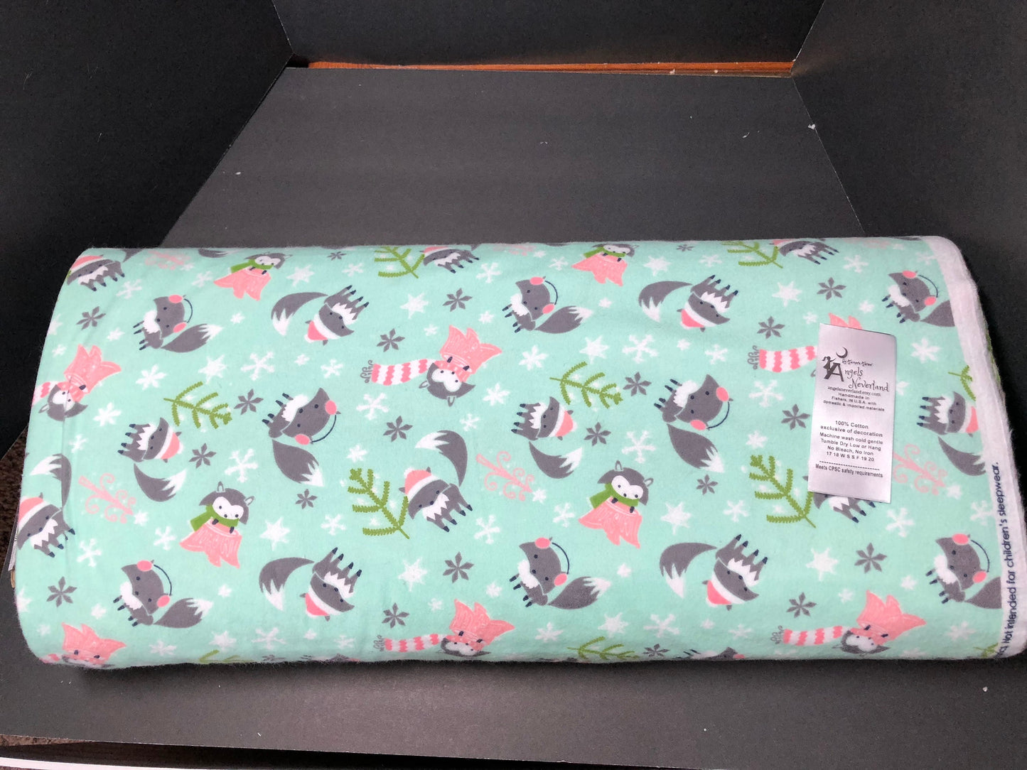 Camelot Fabric Winter Wonderland Flannel Gray Foxes on Aqua Flannel Fabric