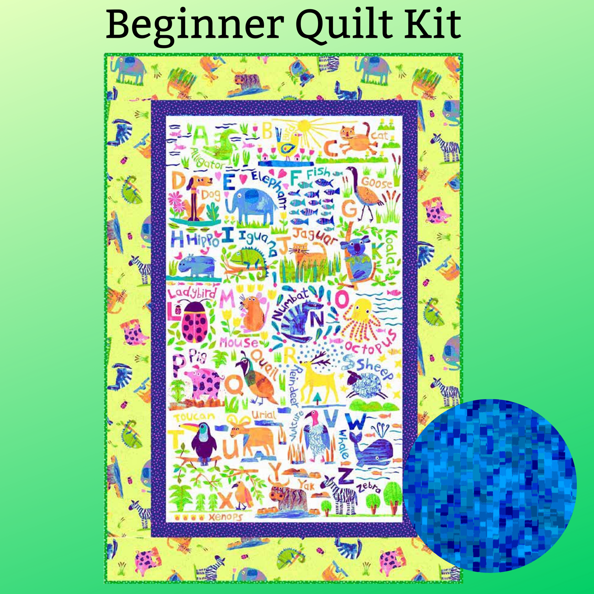 Clothworks Quilt Kit Blue Binding Alphabet Animal Magic Panel Quilt by Tracy English by Clothworks Beginner Nursery QUILT KIT