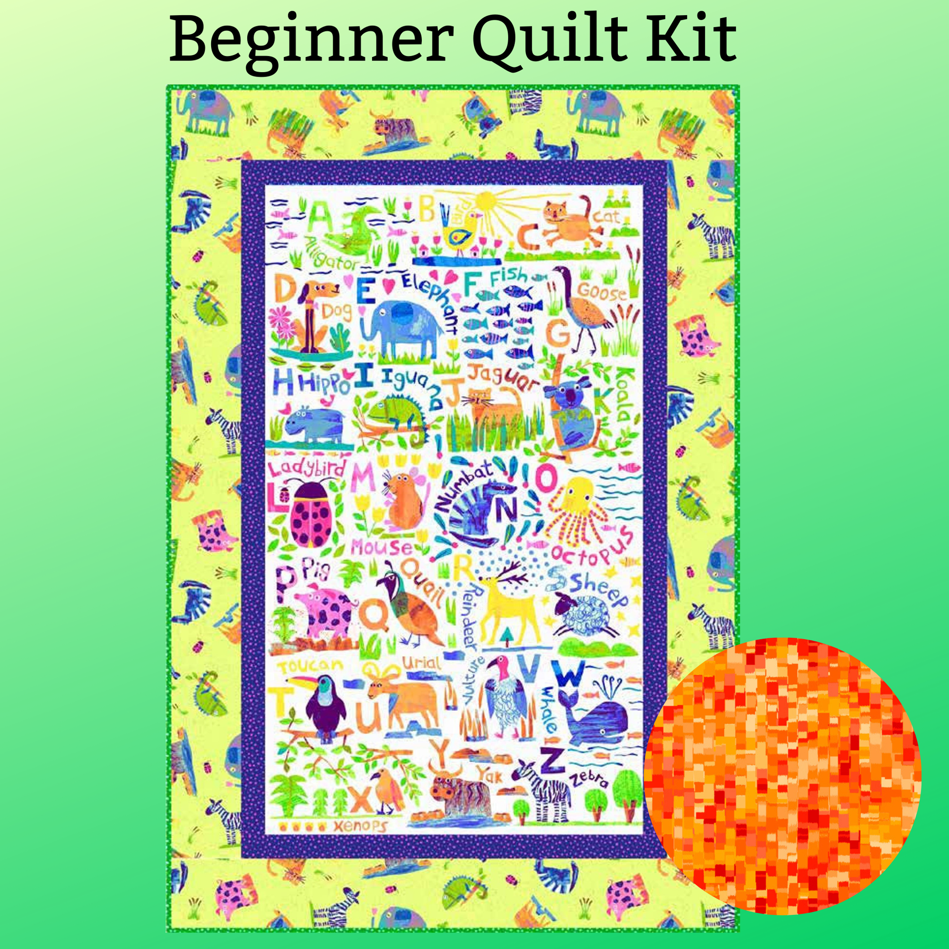 Clothworks Quilt Kit Orange Binding Alphabet Animal Magic Panel Quilt by Tracy English by Clothworks Beginner Nursery QUILT KIT