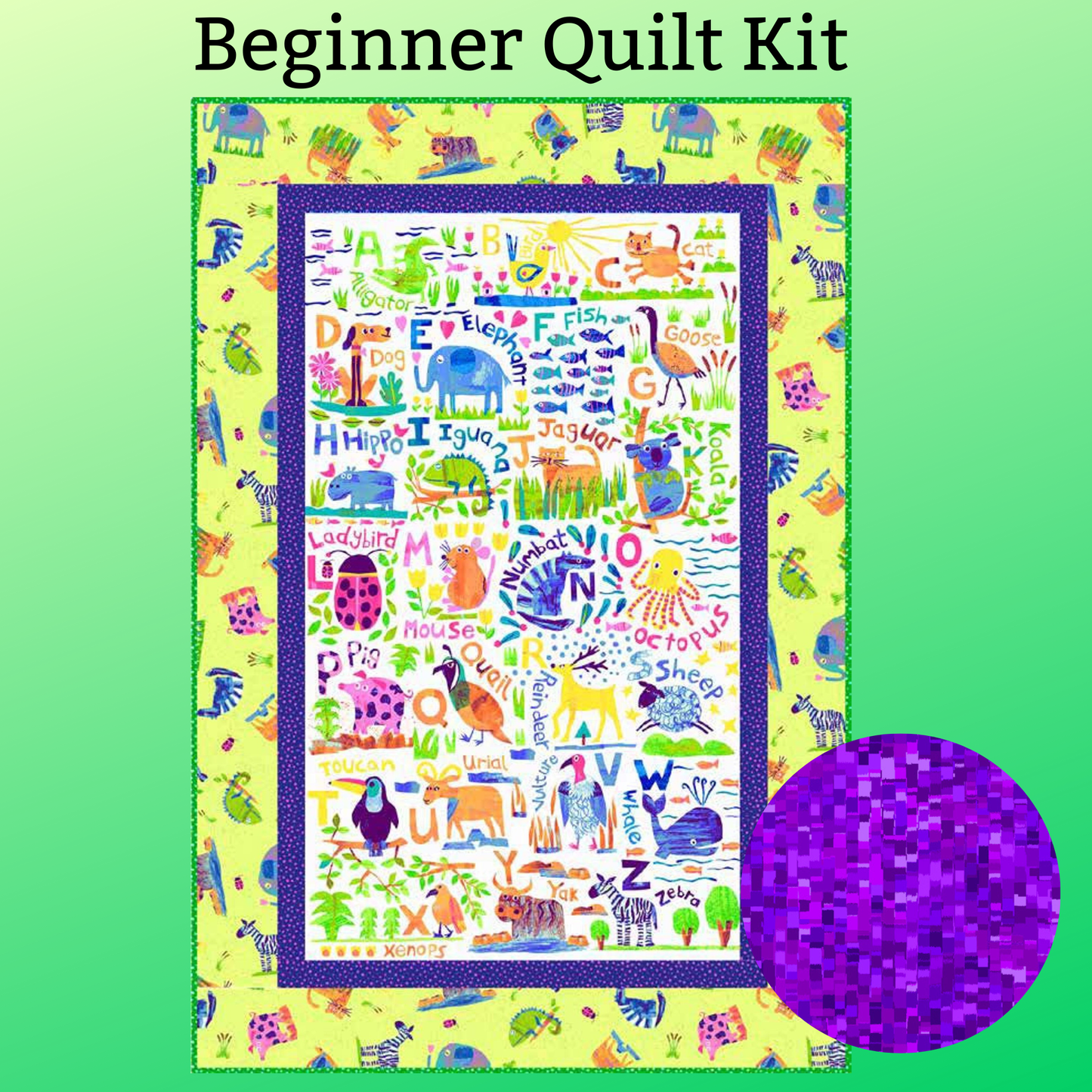 Clothworks Quilt Kit Purple Binding Alphabet Animal Magic Panel Quilt by Tracy English by Clothworks Beginner Nursery QUILT KIT
