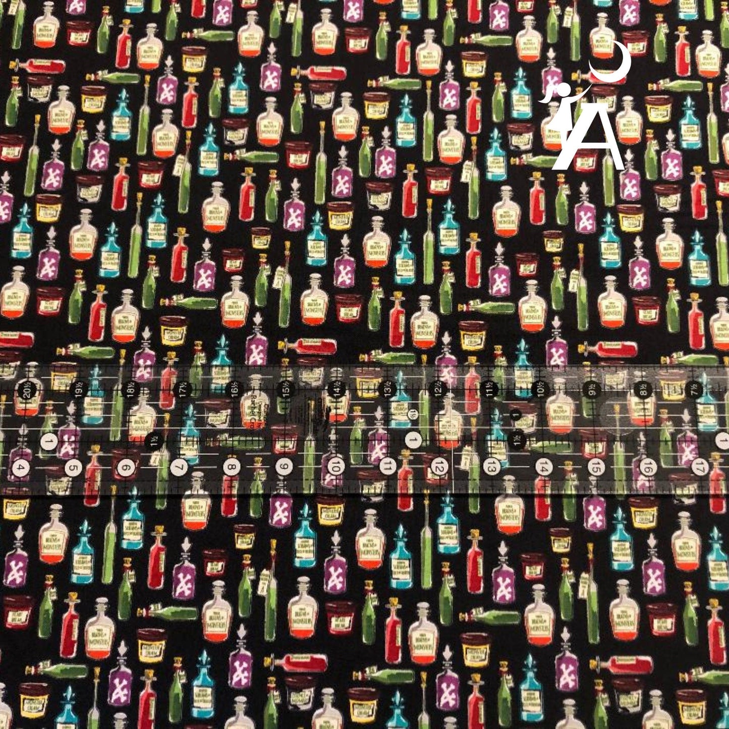 Henry Glass Fabric 1 yard 36"x44" / Apothecary Bottles Riley Blake Haunted House C7134 Apothecary Bottle Fabric, OR Henry Glass Spooky Town Webs Spiderwebs - Black 9115M-99