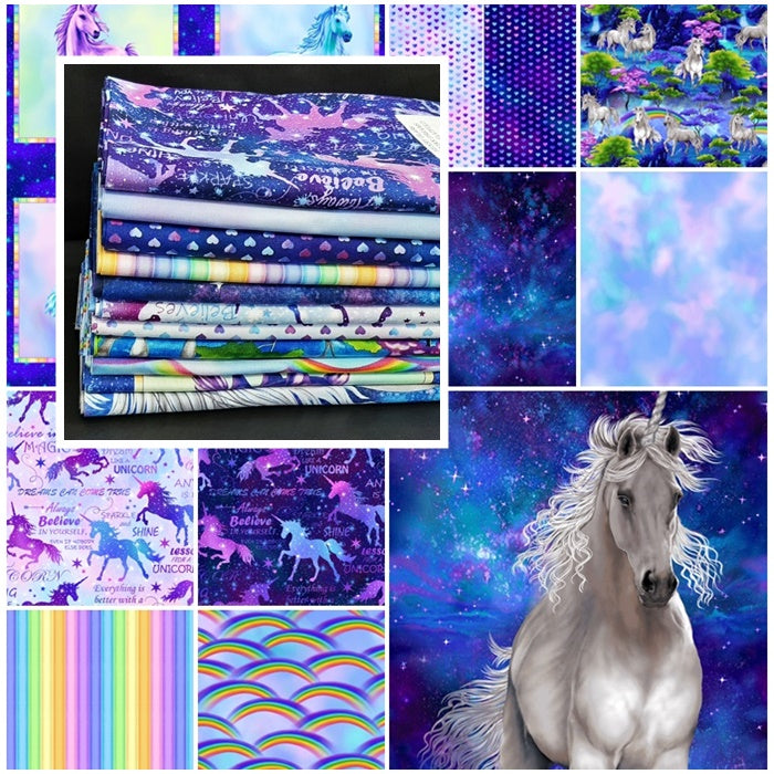 Henry Glass Fabric Bundle Unicorn Dreams 1/2 yard bundle with 2 panels & (9) 1/2 yard cuts of fabric