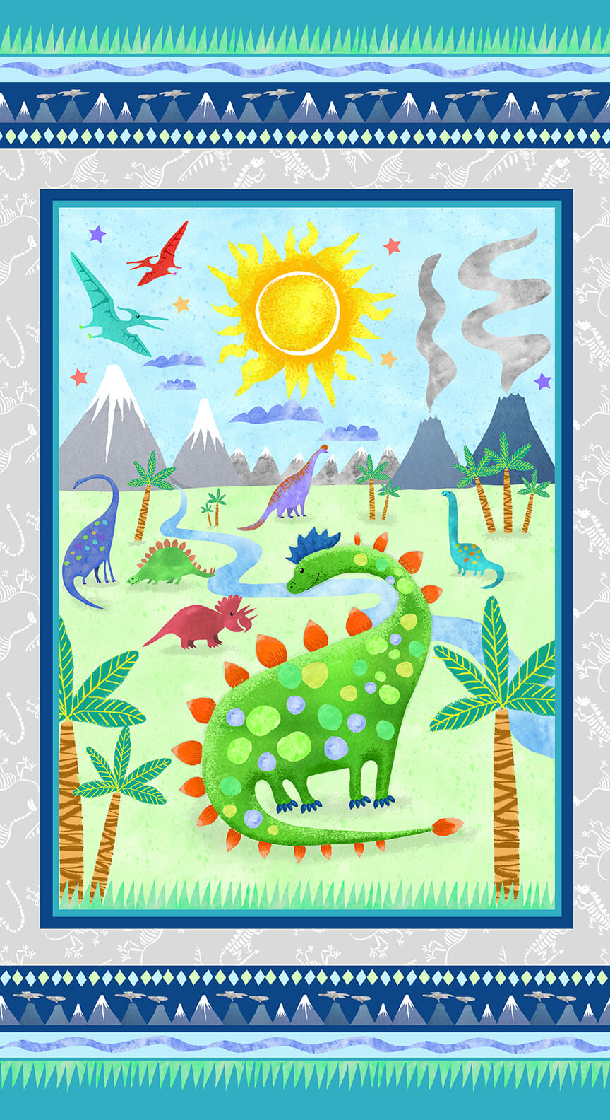 Henry Glass Fabric Dinosaur Panel from Dinosaur Kingdom by Henry Glass Prehistoric Animals Fabric Panel