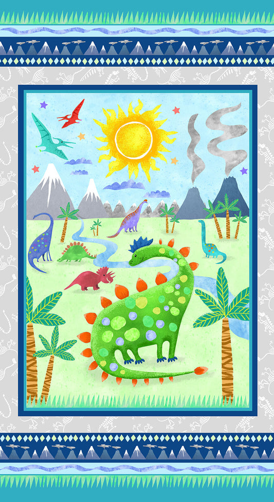 Henry Glass Fabric Dinosaur Panel from Dinosaur Kingdom by Henry Glass Prehistoric Animals Fabric Panel